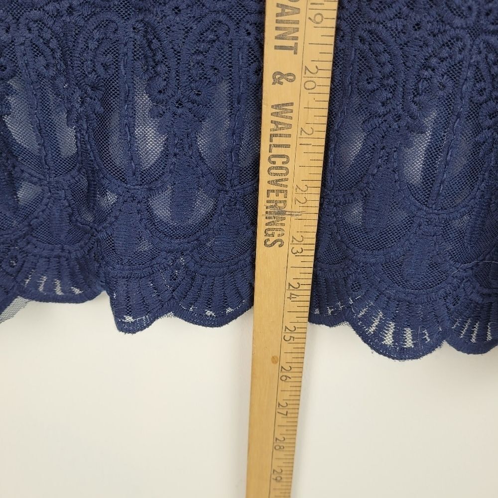 Anthropologie En Elle navy sheer lace top short sleeves crew neck fancy fairy 6 - Picture 5 of 8